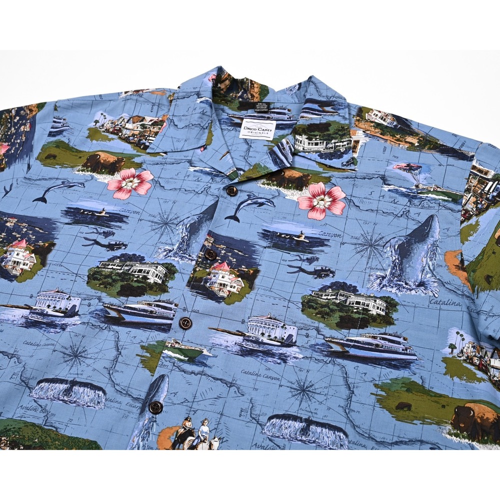 David Carey Originals Catalina Button Up Shirt 3XL Whales Scuba Resort Vacation